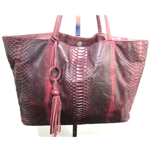 Archipelago Design Large Burgundy Genuine Snakeskin Shoulder Tote Purse - Picture 2 of 11